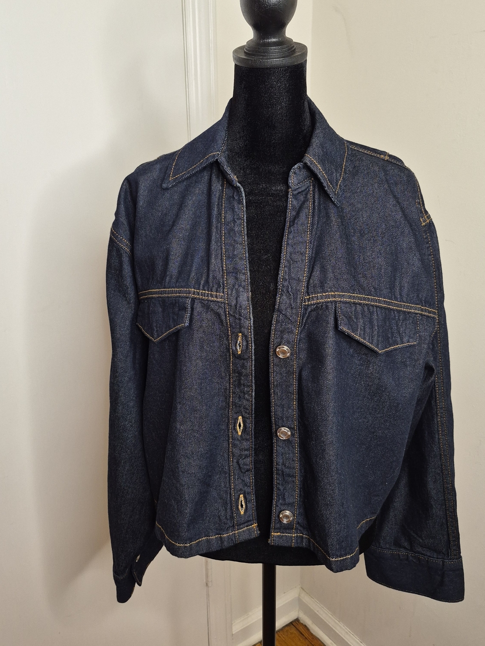 Zara Dark Blue Denim Jacket with Contrast Stitching